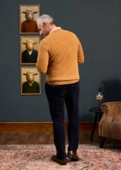 Hampshire Lambswool Jumper In Gazelle - Classic Fit -Alan Paine Fashion Store 050A65 HAMPSHIRE CLASSIC SADDLE SHOULDER VEE GAZELLE 05