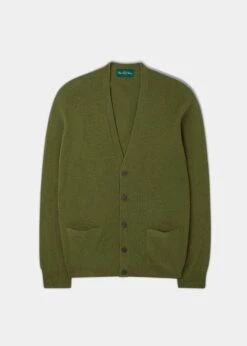 Cornwall Lambswool Cardigan In Green Bean - Classic Fit