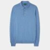 Pentlow Luxury Cotton Long Sleeve Polo Shirt In Carolina Blue