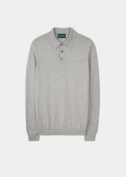 Pentlow Luxury Cotton Long Sleeve Polo Shirt In Dove