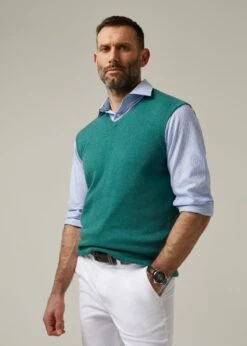 Ellerby Cotton Cashmere Slipover In Moorland 6 Ellerby Cotton Cashmere Slipover In Moorland -Alan Paine Fashion Store 196k07 ellerby mens vee neck slipover moorland 2