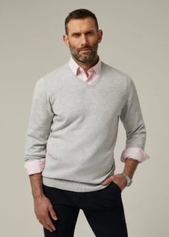 Rothwell Cotton Cashmere Jumper In Dove 7 Rothwell Cotton Cashmere Jumper In Dove -Alan Paine Fashion Store 196t01 rothwell mens cotton cashmere jumper dove 5