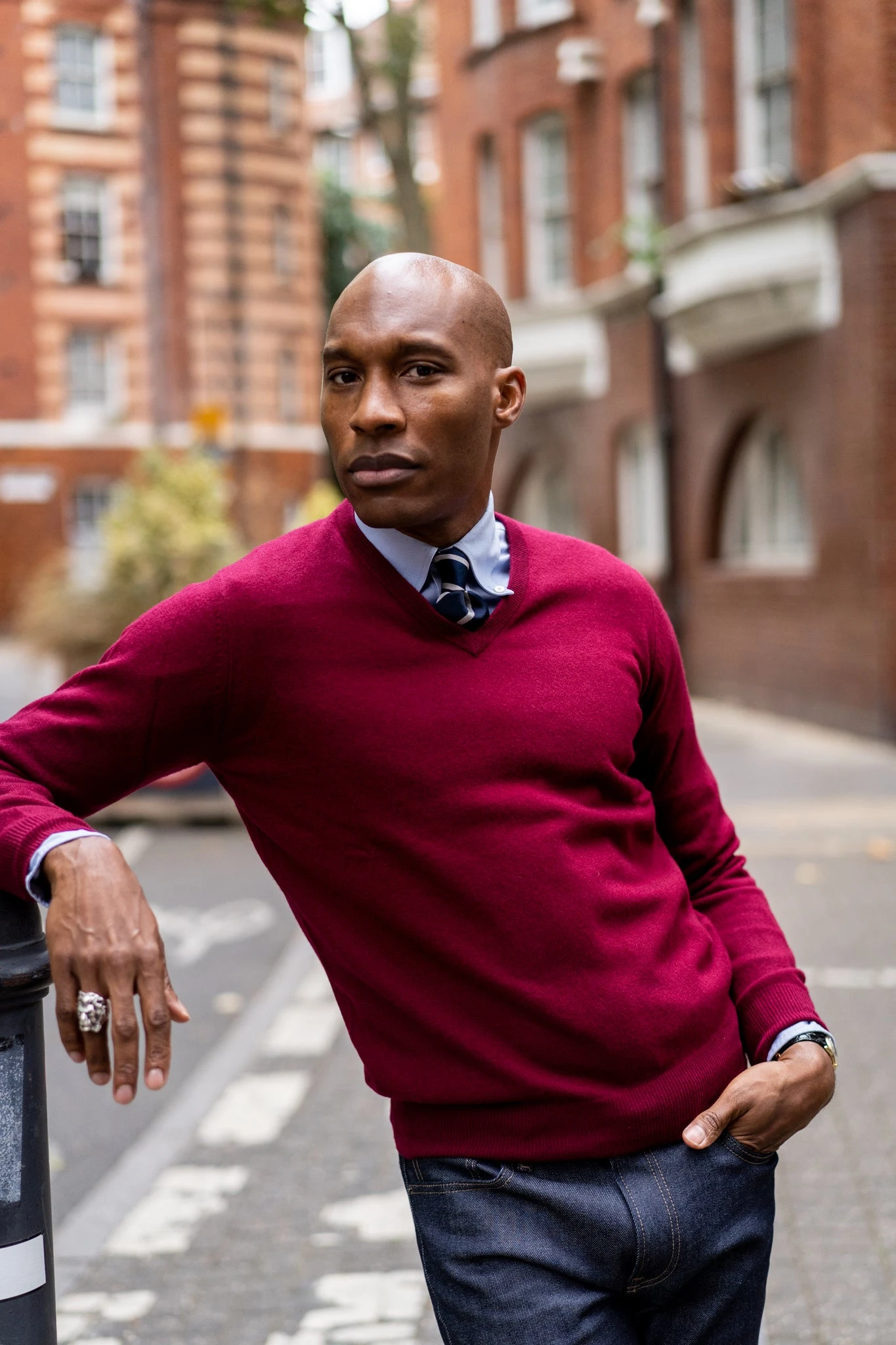 Albury Geelong Wool Jumper In Claret - Regular Fit 2 Albury Geelong Wool Jumper In Claret - Regular Fit - Image 2