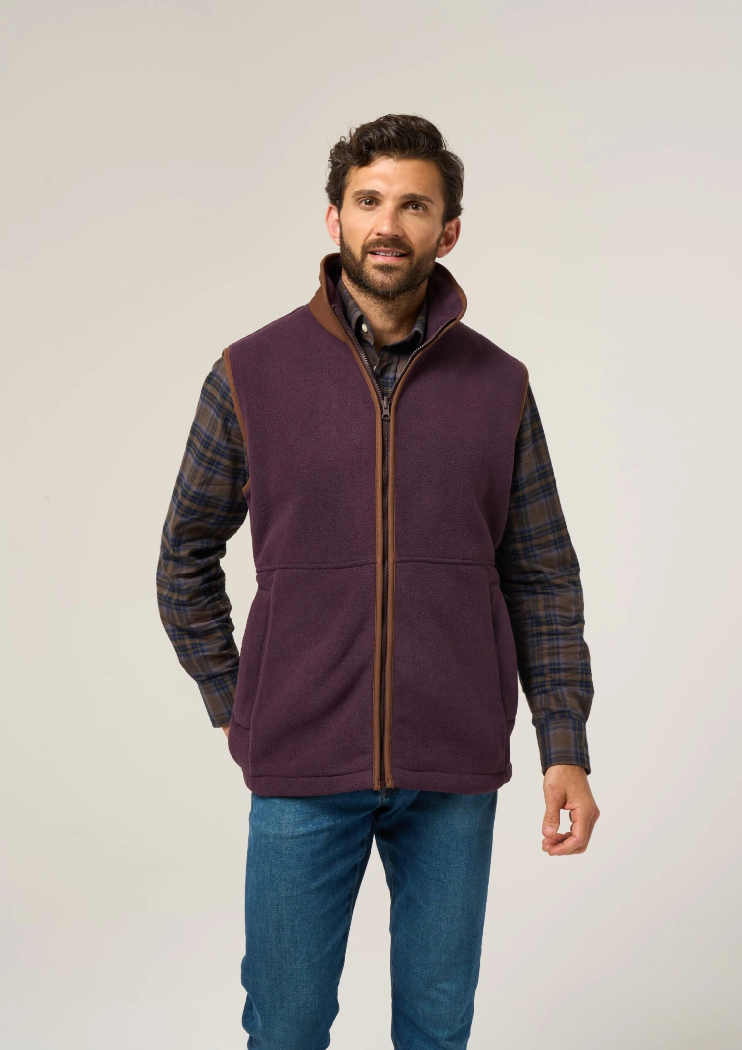 Aylsham Men's Fleece Gilet In Plum - Regular Fit 2 Aylsham Men's Fleece Gilet In Plum - Regular Fit - Image 2
