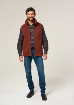 Aylsham Men's Fleece Gilet In Rust - Regular Fit -Alan Paine Fashion Store Aylsham Mens Fleece Gilet Rust 2