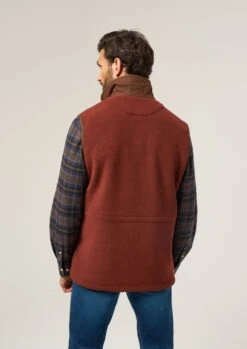 Aylsham Men's Fleece Gilet In Rust - Regular Fit -Alan Paine Fashion Store Aylsham Mens Fleece Gilet Rust 3