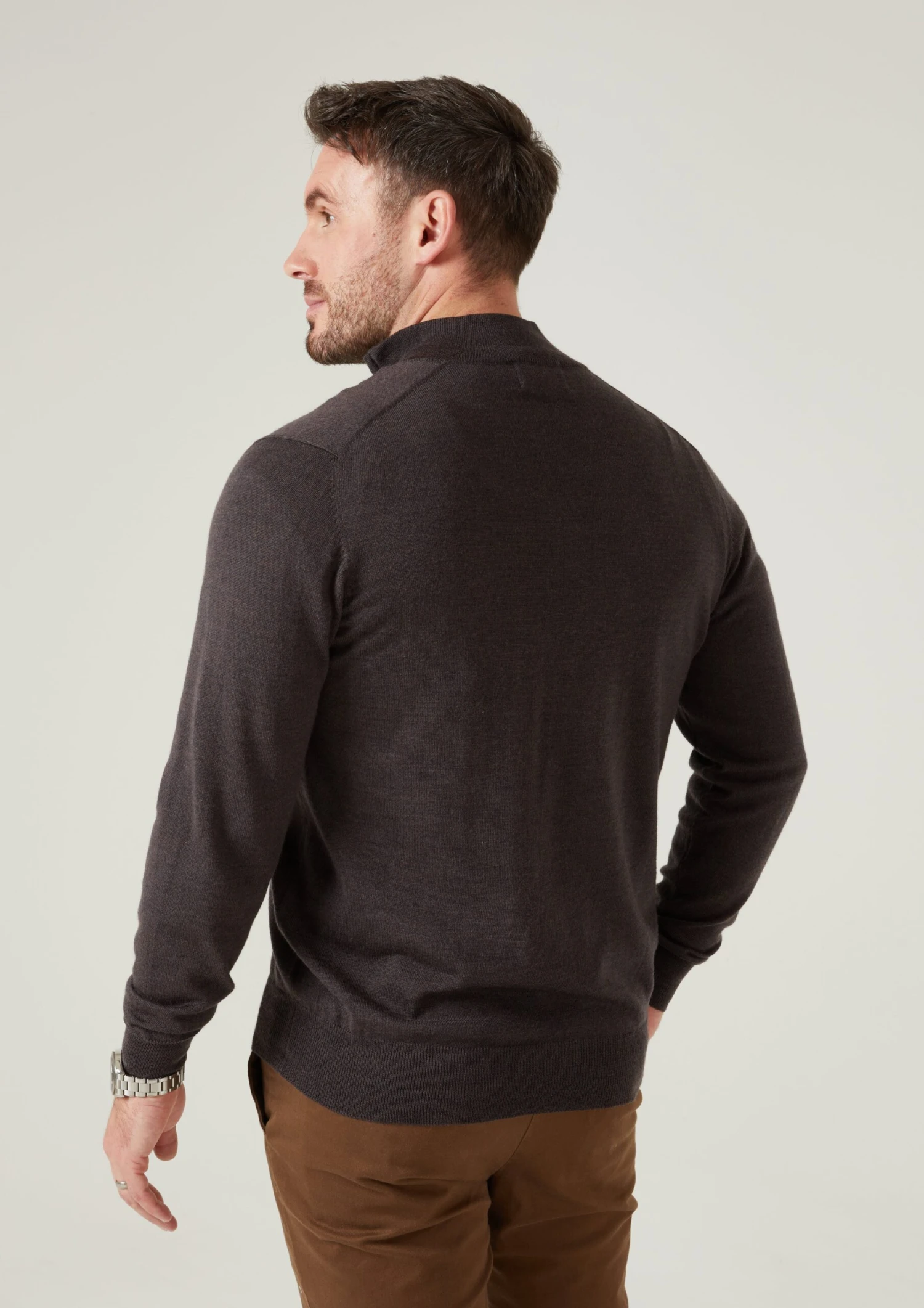 Barton Merino Wool 1/4 Zip Mock Jumper In Dark Brown - Regular Fit 3 Barton Merino Wool 1/4 Zip Mock Jumper In Dark Brown - Regular Fit - Image 3