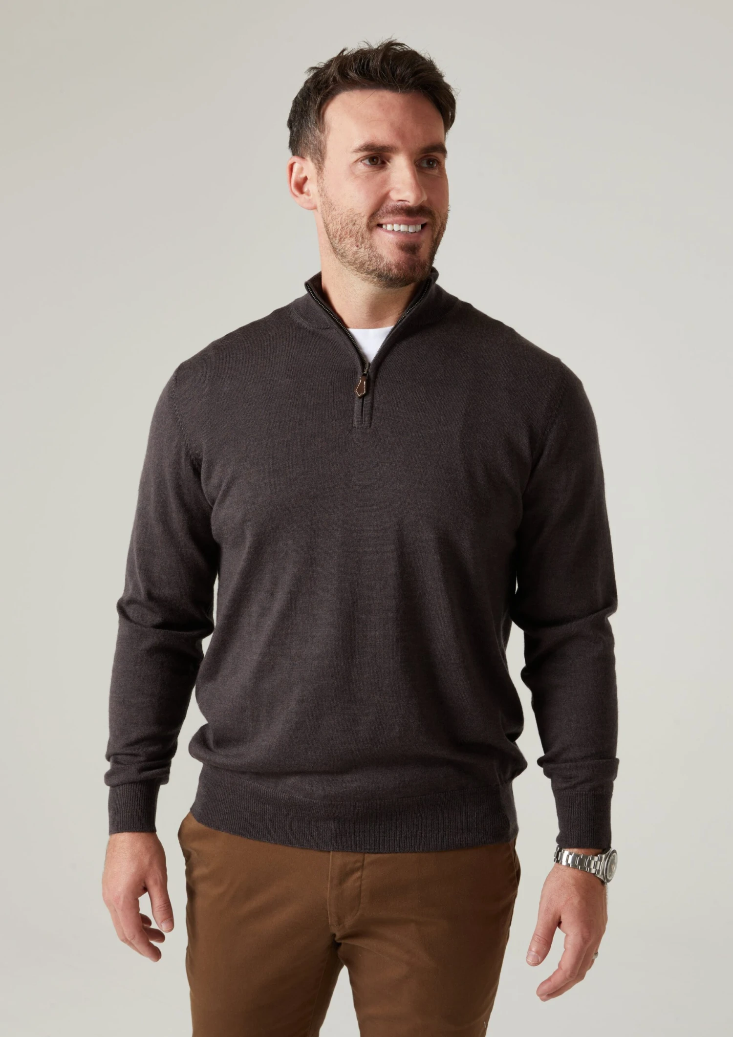Barton Merino Wool 1/4 Zip Mock Jumper In Dark Brown - Regular Fit 4 Barton Merino Wool 1/4 Zip Mock Jumper In Dark Brown - Regular Fit - Image 4