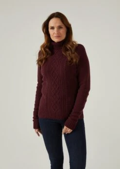 Brightmere Ladies Roll Neck Jumper In Bordeaux -Alan Paine Fashion Store Brightmere Ladies Roll Neck Jumper Biscuit