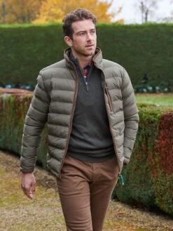 Calsall Men's Jacket In Olive -Alan Paine Fashion Store Calsall Mens Quilted Jacket Olive