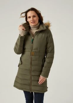 Calsall Ladies Olive Jacket - Regular Fit -Alan Paine Fashion Store Calsall Womens Quilte Long Coat Olive 3