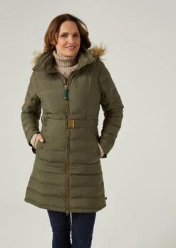 Calsall Ladies Olive Jacket - Regular Fit -Alan Paine Fashion Store Calsall Womens Quilte Long Coat Olive 5
