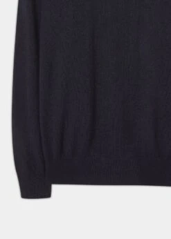 Hanbury Cashmere Zipped Mock Neck Jumper In Dark Navy - Regular Fit -Alan Paine Fashion Store Cashmere Half Zip Sweater Navy 3