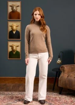 Clara Ladies Wool And Cashmere Roll Neck Jumper In Pecan -Alan Paine Fashion Store Clara Ladies Roll Neck Pecan 6
