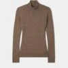 Clara Ladies Wool And Cashmere Roll Neck Jumper In Pecan