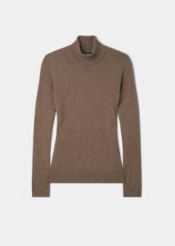 Clara Ladies Wool And Cashmere Roll Neck Jumper In Pecan