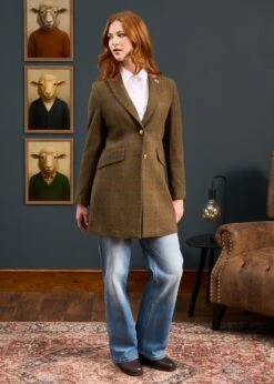 Combrook Ladies Mid-Thigh Coat In Willow - Regular Fit -Alan Paine Fashion Store Combrook Ladies Mid Thigh Coat Willow 3