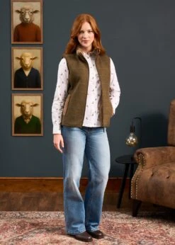 Combrook Ladies Tweed Gilet In Willow - Regular Fit -Alan Paine Fashion Store Combrook Ladies Tweed Gilet Willow 6