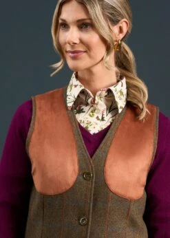 Combrook Ladies Tweed Shooting Waistcoat In Willow - Regular Fit -Alan Paine Fashion Store Combrook Ladies Tweed Shooting Waistcoat Willow 5