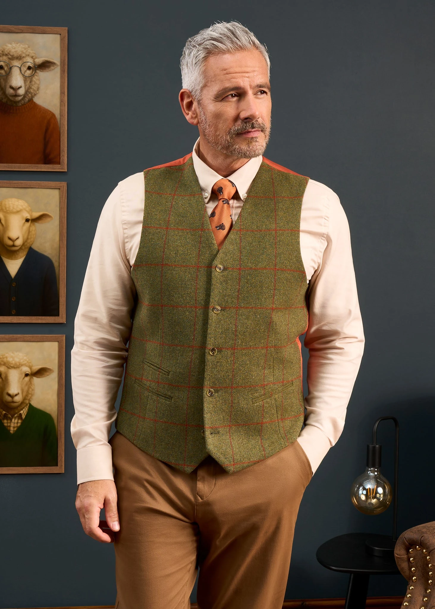 Combrook Men's Tweed Lined-Back Waistcoat In Reed - Regular Fit 2 Combrook Men's Tweed Lined-Back Waistcoat In Reed - Regular Fit - Image 2