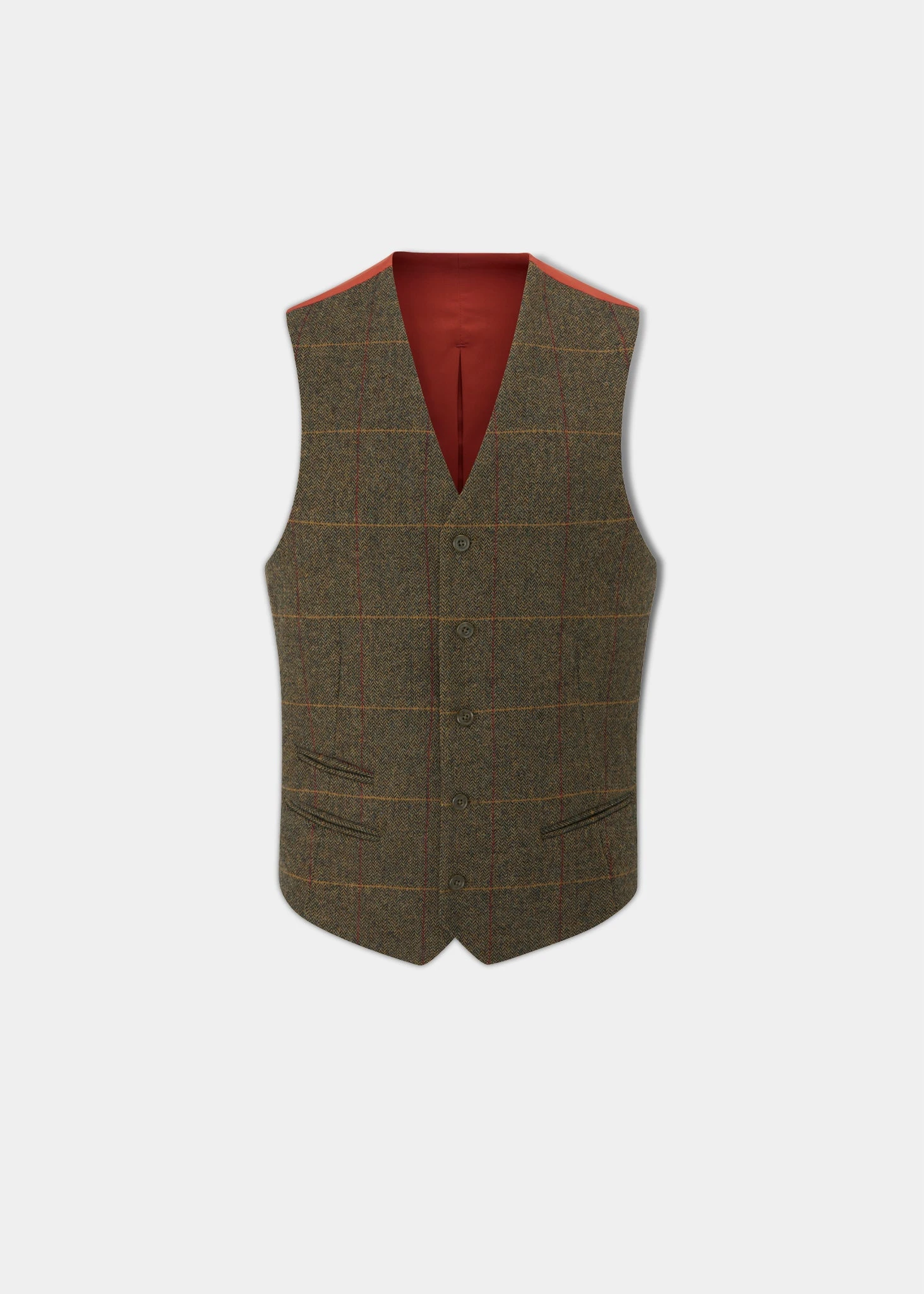 Combrook Men's Tweed Lined-Back Waistcoat In Teak - Regular Fit 1 Combrook Men's Tweed Lined-Back Waistcoat In Teak - Regular Fit