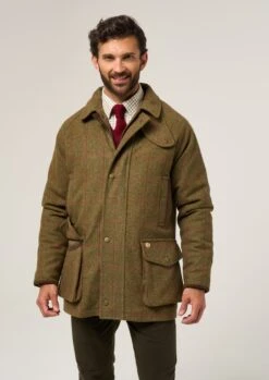 Combrook Men's Waterproof Tweed Coat In Sage - Regular Fit -Alan Paine Fashion Store Combrook Mens Tweed Shooting Coat Sage 3