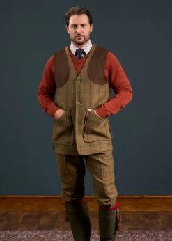 Combrook Men's Tweed Shooting Waistcoat In Thyme - Shooting Fit -Alan Paine Fashion Store Combrook Mens Tweed Shooting Waistcoat Thyme 1 1
