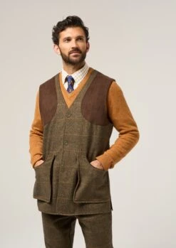 Combrook Men's Tweed Shooting Waistcoat In Teak - Shooting Fit -Alan Paine Fashion Store Combrook Tweed Shooting Waistcoat Teak 2
