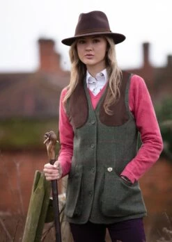 Combrook Ladies Tweed Shooting Waistcoat In Heath - Regular Fit -Alan Paine Fashion Store Combrook Womens Shooting Tweed Waistcoat Heath LH 1