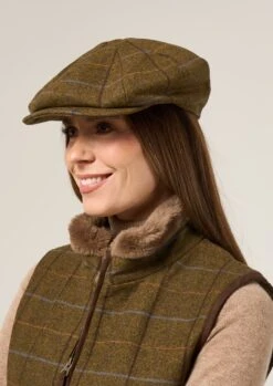 Combrook Ladies Tweed Country Cap In Hazel -Alan Paine Fashion Store Combrook Womens Tweed Baker Boy Cap Hazel 1