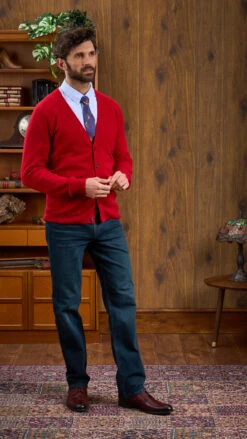 Cornwall Lambswool Cardigan In Dubonnet - Classic Fit -Alan Paine Fashion Store Cornwall Lambswool Cardigan Dubonnet 3