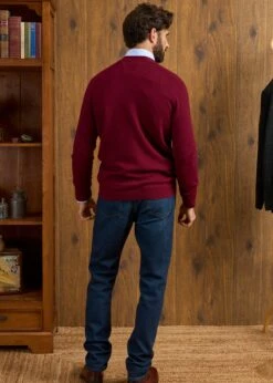 Cornwall Lambswool Cardigan In Bordeaux - Classic Fit -Alan Paine Fashion Store Cornwall Lambswool Cardigan Mens Bordeaux 4