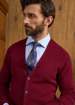 Cornwall Lambswool Cardigan In Bordeaux - Classic Fit -Alan Paine Fashion Store Cornwall Lambswool Cardigan Mens Bordeaux 5