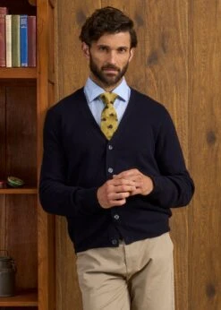 Cornwall Lambswool Cardigan In Navy - Classic Fit -Alan Paine Fashion Store Cornwall Lambswool Cardigan Mens Dark Navy 3