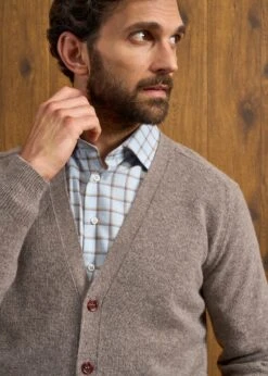 Cornwall Lambswool Cardigan In Vole - Classic Fit -Alan Paine Fashion Store Cornwall Lambswool Cardigan Mens Vole 4