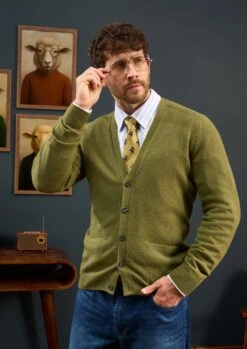 Cornwall Lambswool Cardigan In Green Bean - Classic Fit -Alan Paine Fashion Store Cornwall Lambswool Carigan Green Bean 2 83bf32f4 5f6f 48da ab71 c178f27abdb4