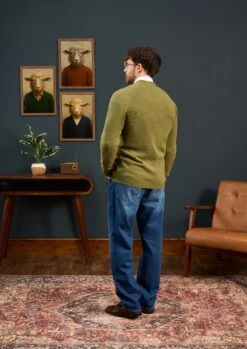 Cornwall Lambswool Cardigan In Green Bean - Classic Fit -Alan Paine Fashion Store Cornwall Lambswool Carigan Green Bean 3