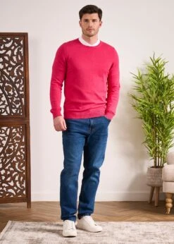 Leysmill Cotton Cashmere Jumper In Raspberry -Alan Paine Fashion Store Cotton Cashmere Jumper Crew Raspberry