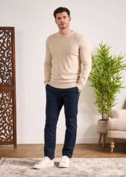 Leysmill Cotton Cashmere Jumper In Sand -Alan Paine Fashion Store Cotton Cashmere Jumper Crew Sand 1
