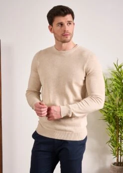 Leysmill Cotton Cashmere Jumper In Sand -Alan Paine Fashion Store Cotton Cashmere Jumper Crew Sand 3