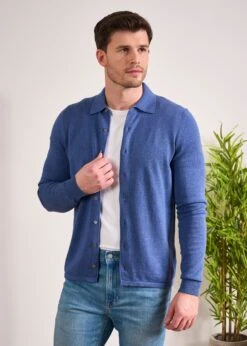 Medstead Men's Long Sleeve Shirt In Indigo 8 Medstead Men's Long Sleeve Shirt In Indigo -Alan Paine Fashion Store Cotton Cashmere Overshirt Indigo 1