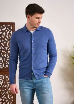 Medstead Men's Long Sleeve Shirt In Indigo 9 Medstead Men's Long Sleeve Shirt In Indigo -Alan Paine Fashion Store Cotton Cashmere Overshirt Indigo 3