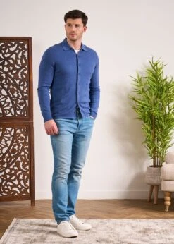 Medstead Men's Long Sleeve Shirt In Indigo 10 Medstead Men's Long Sleeve Shirt In Indigo -Alan Paine Fashion Store Cotton Cashmere Overshirt Indigo 4