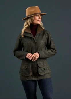 Didsmere Ladies Technical Tweed Coat In Myrtle - Regular Fit -Alan Paine Fashion Store Didmere Ladies Technical Tweed Coat Myrtle 2