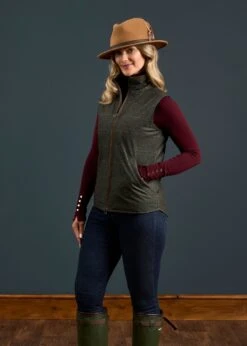 Didsmere Ladies Technical Tweed Gilet In Myrtle - Regular Fit -Alan Paine Fashion Store Dismere Ladies Technical Tweed Gilet Myrtle 2