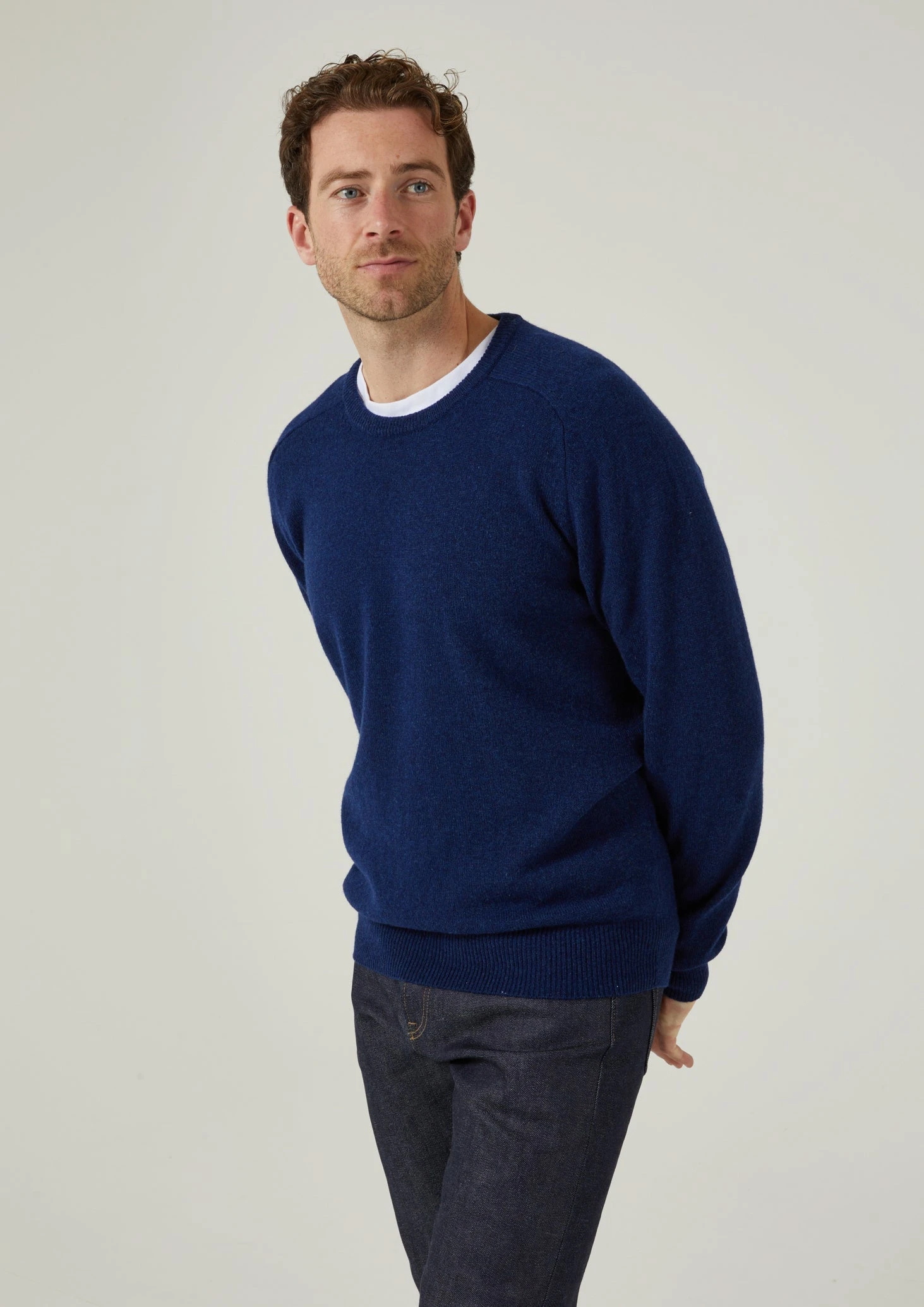 Dorset Men's Lambswool Jumper In Indigo - Classic Fit 3 Dorset Men's Lambswool Jumper In Indigo - Classic Fit - Image 3