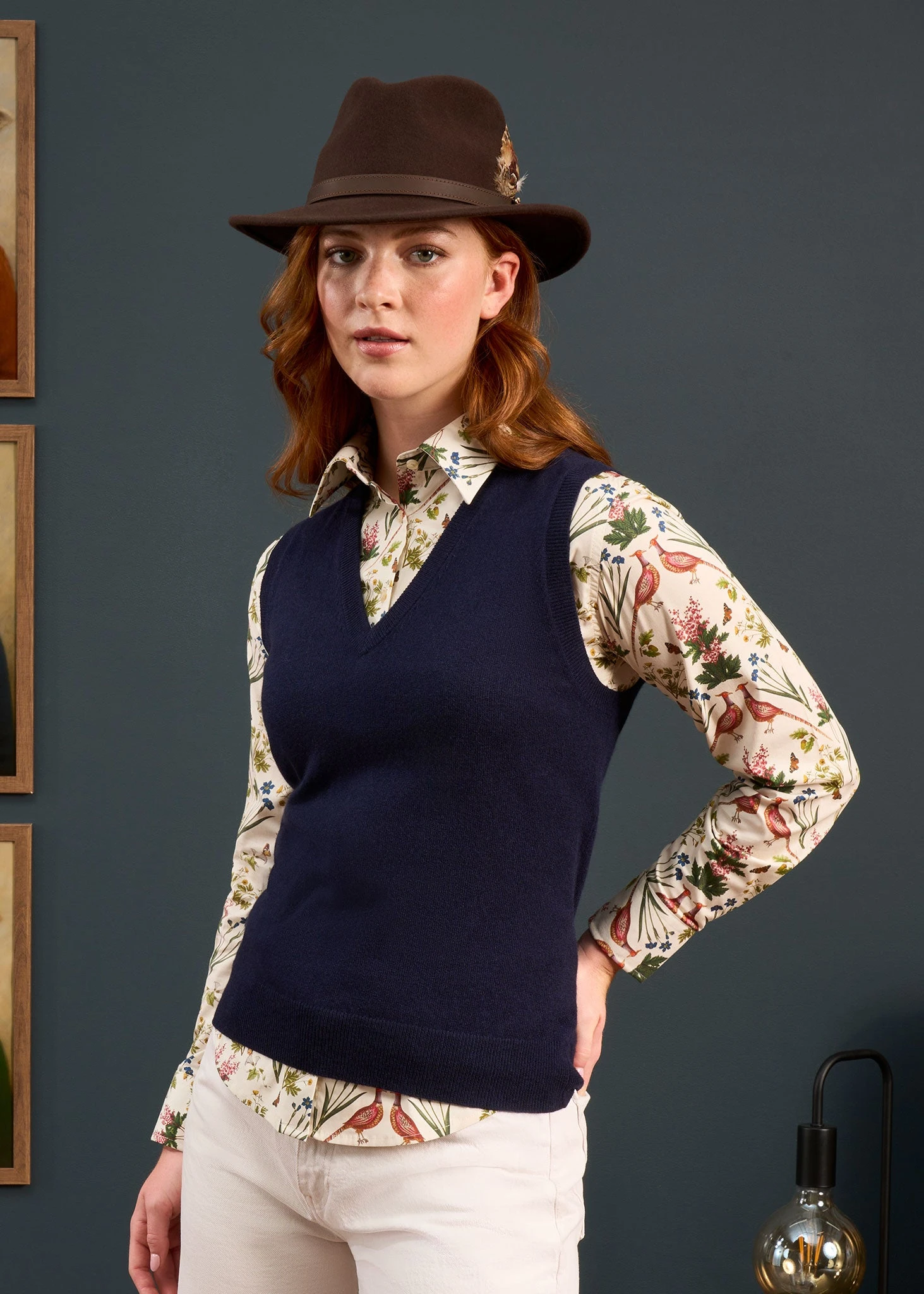 Erin Luxury Vee Neck Tank Top In Dark Navy 2 Erin Luxury Vee Neck Tank Top In Dark Navy - Image 2