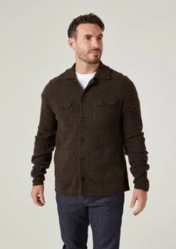 Ferndale Men's Knitted Lambswool Shirt In Cocoa - Regular Fit -Alan Paine Fashion Store Ferndale Men s Knitted Lambswool Shirt In Regular Fit Cocoa 7