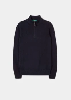 Cairns Geelong Wool 1/4 Zip Jumper In Dark Navy - Regular Fit