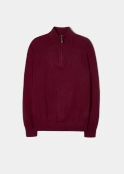 Cairns Geelong Wool 1/4 Zip Jumper In Claret - Regular Fit